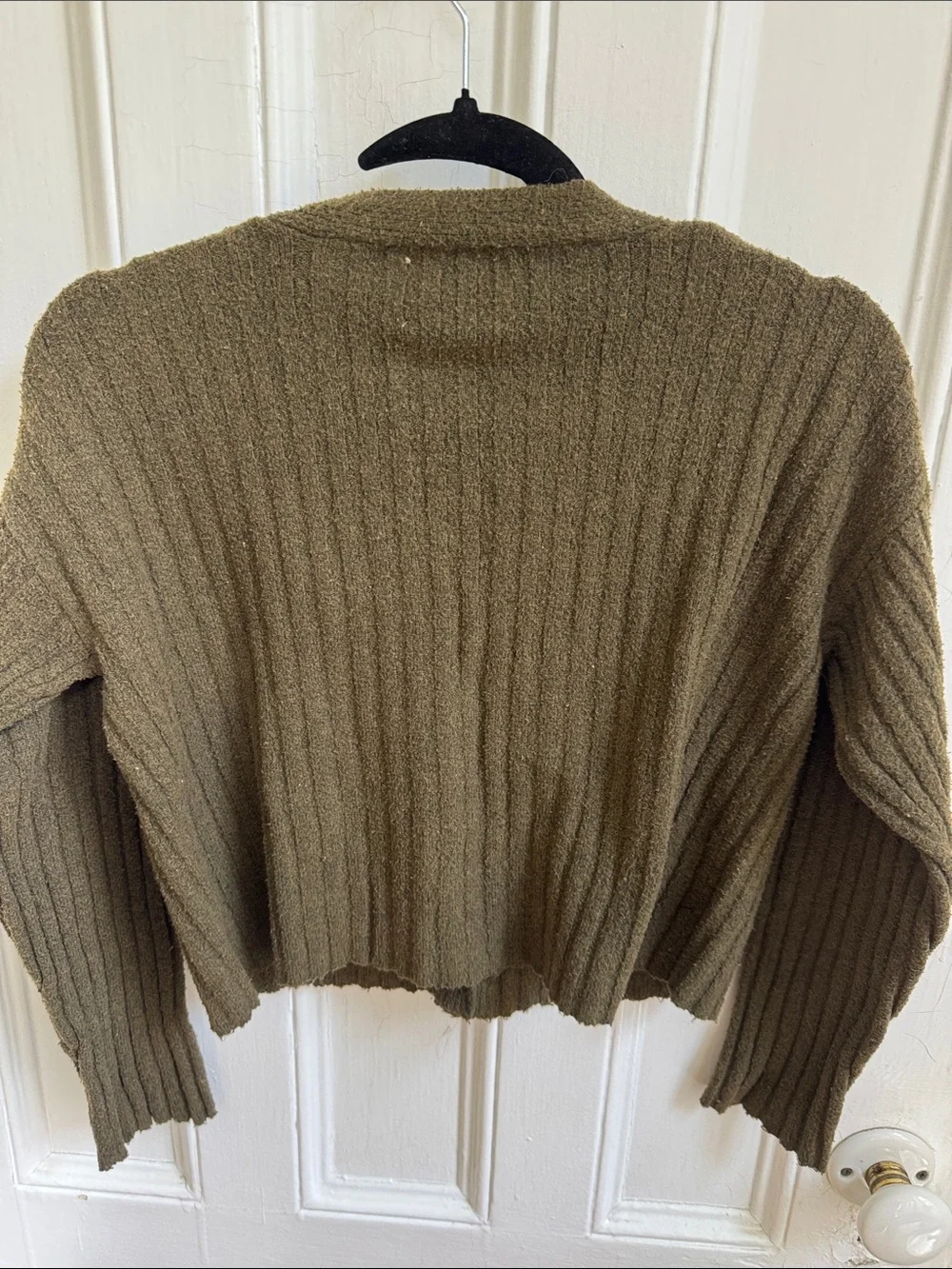 Zara Olive Ribbed V‑Neck Button Cardigan